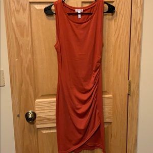 Orange Ruched Long Sleeve Dress
